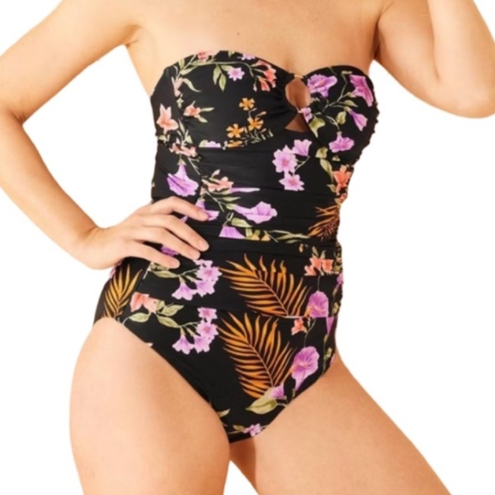 One-Piece Swim Suit Strapless Floral